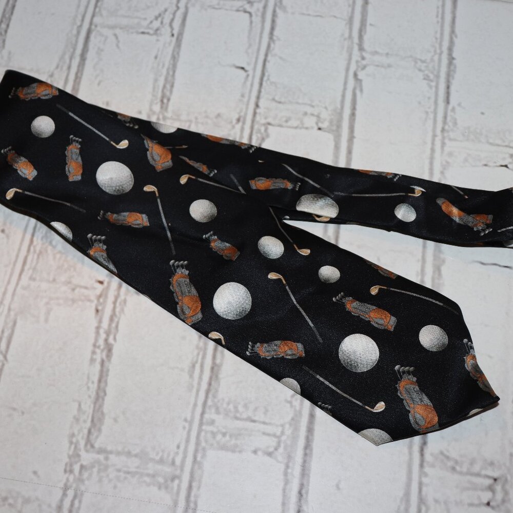 ⛳️🖤 Parquet Black Silk Tie – Golf Themed (56" Long)